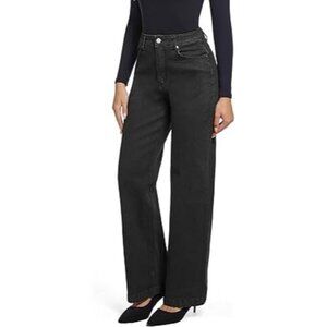 Ettelo Straight Leg Jeans Womens Size 10 Mid Rise Dark Wash Stretch Black